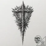 Tattoo sketch — rusted blade embedded in fros… – tattoo sketch (№1751524210_0, 03.07.2025 06:30) — tattoovalue.net