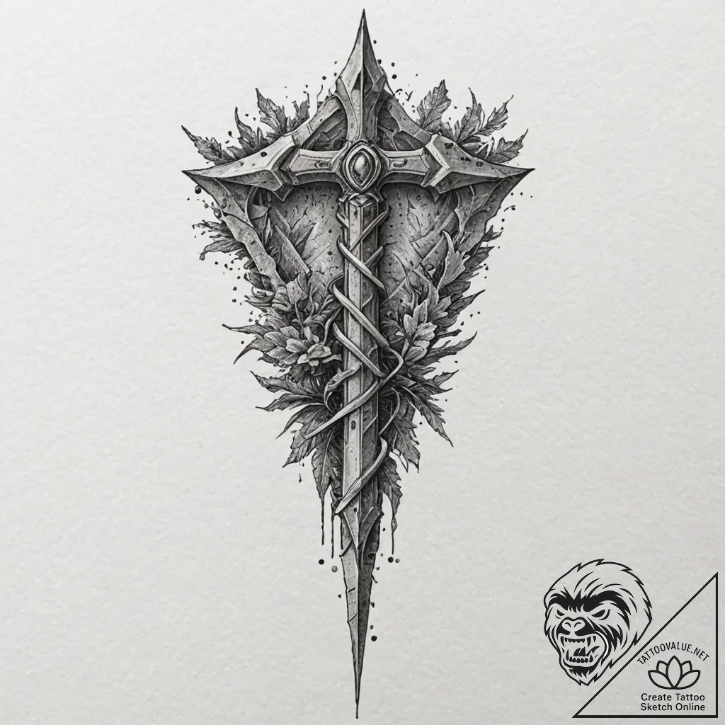 Tattoo sketch — rusted blade embedded in fros... - tattoo sketch (№1751524210_0, 03.07.2025 06:30) — tattoovalue.net