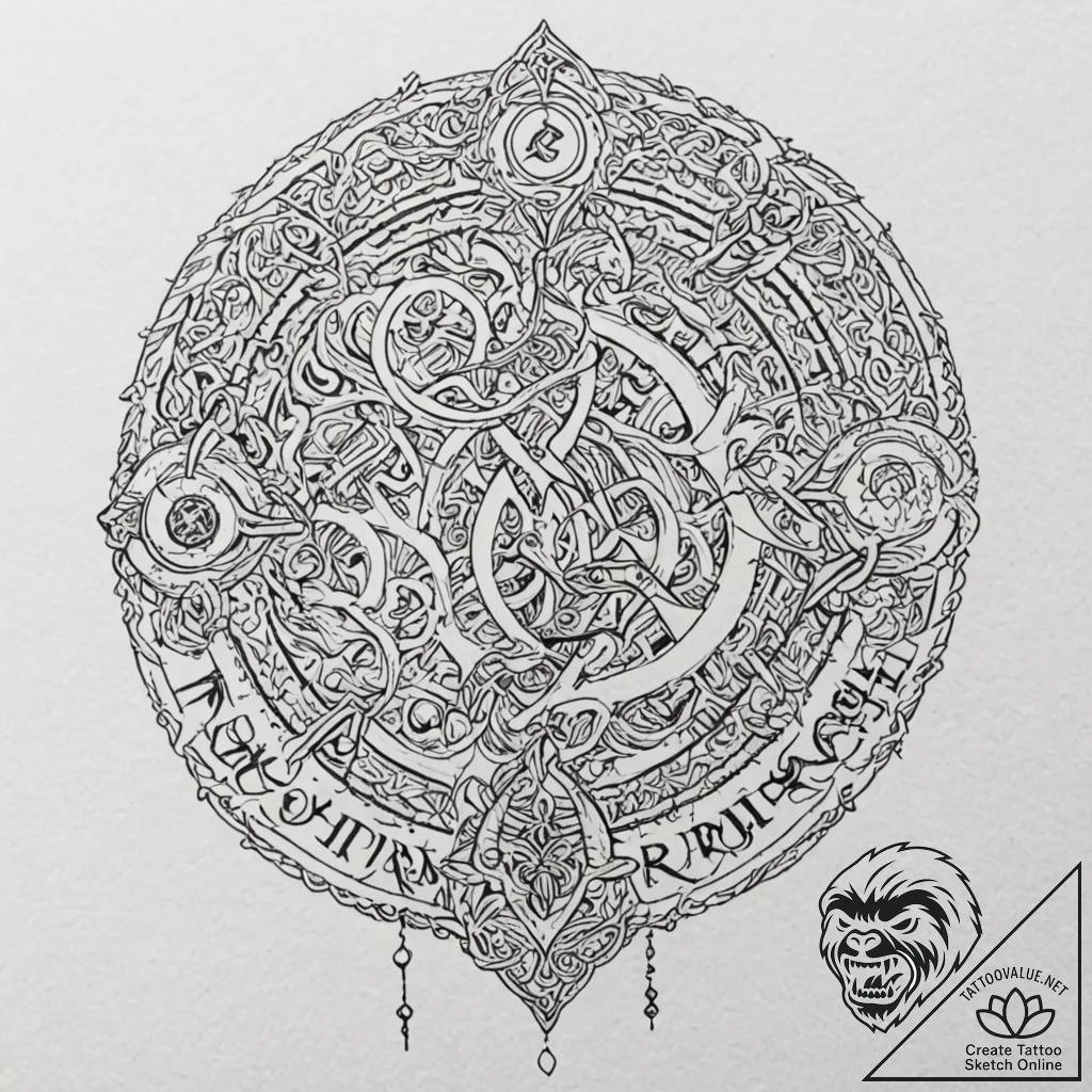 Tattoo design, sleipnir constructed from runi... - tattoo sketch (№1751525213_0, 03.07.2025 06:46) — tattoovalue.net