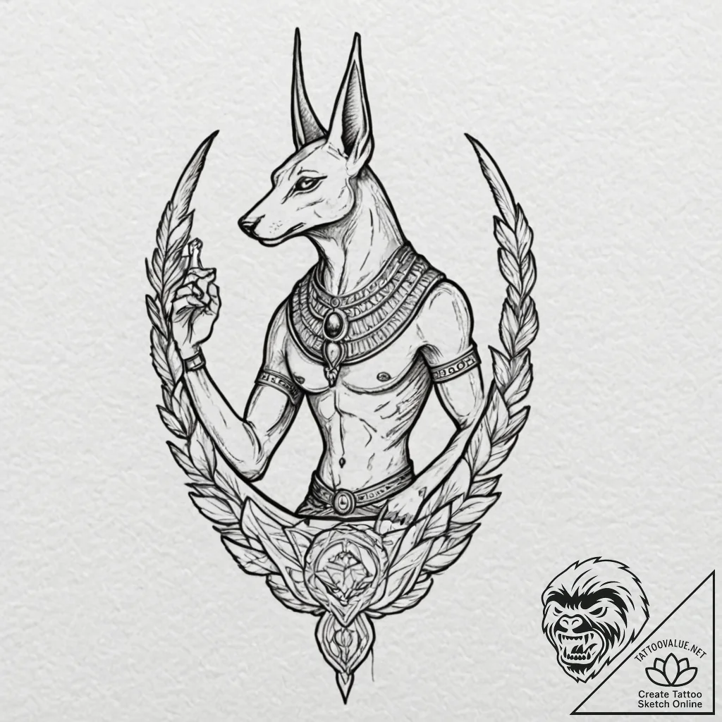 Tattoo design, anubis, the egyptian god of th... - tattoo sketch (№1751525304_0, 03.07.2025 06:48) — tattoovalue.net