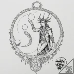 Tattoo design, loki juggling the sun and the… – tattoo sketch (№1751526002_0, 03.07.2025 07:00) — tattoovalue.net