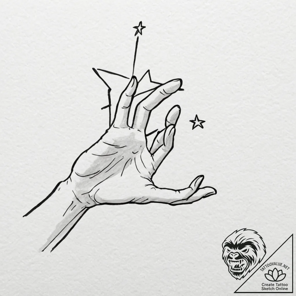 Tattoo design, a hand reaching for a star, bu... - tattoo sketch (№1751526082_0, 03.07.2025 07:01) — tattoovalue.net