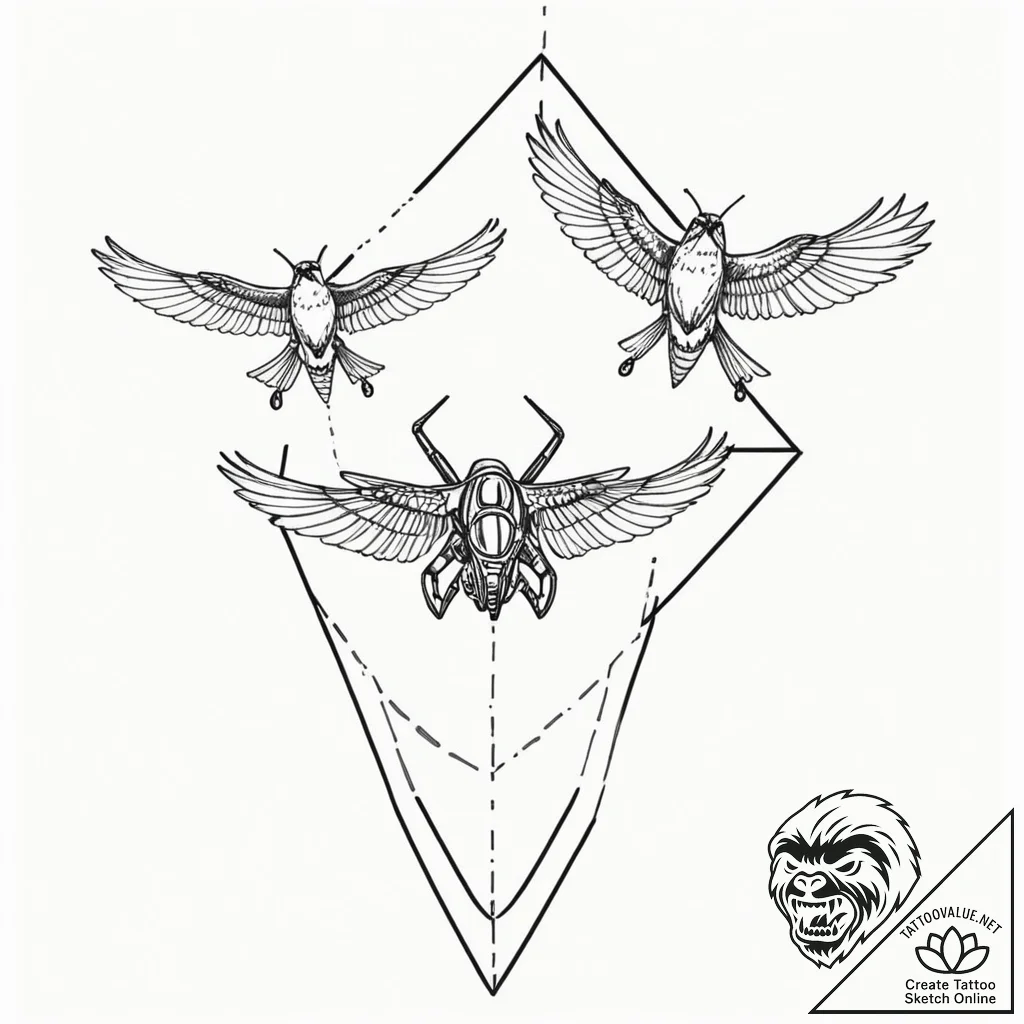 Tattoo design, an fpv drone and a diving falc... - tattoo sketch (№1751526585_0, 03.07.2025 07:09) — tattoovalue.net