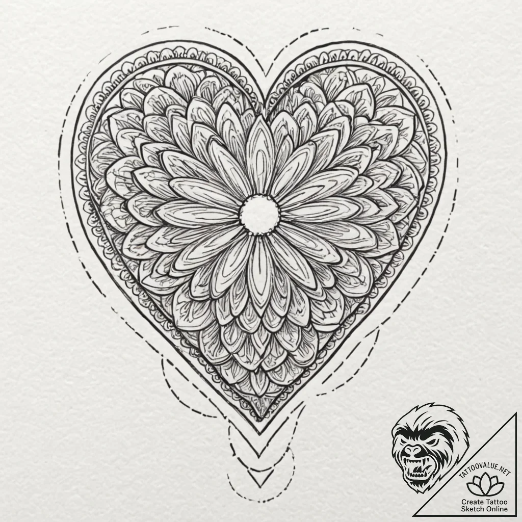 Tattoo design, handpoke style, a heart-shaped... - tattoo sketch (№1751526920_0, 03.07.2025 07:15) — tattoovalue.net