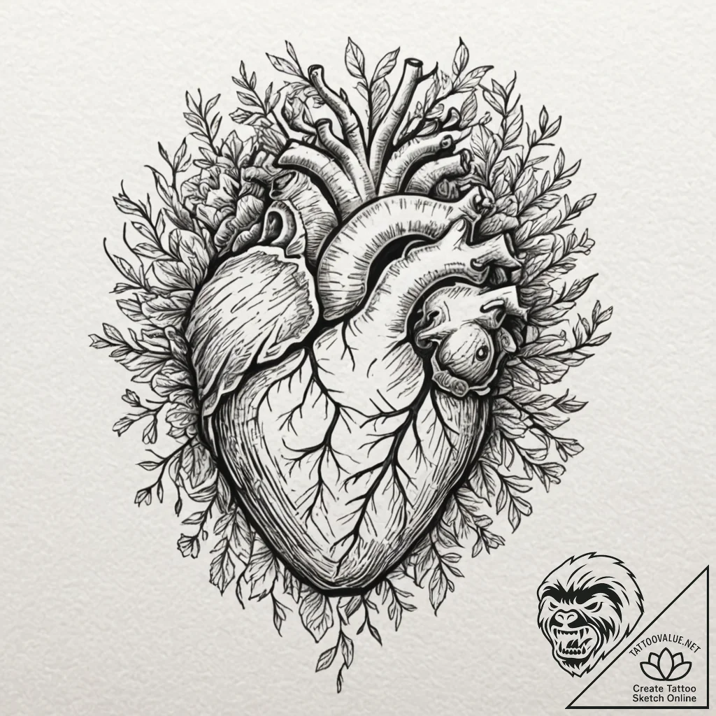 Tattoo design, an anatomical heart held by mu... - tattoo sketch (№1751527001_0, 03.07.2025 07:16) — tattoovalue.net