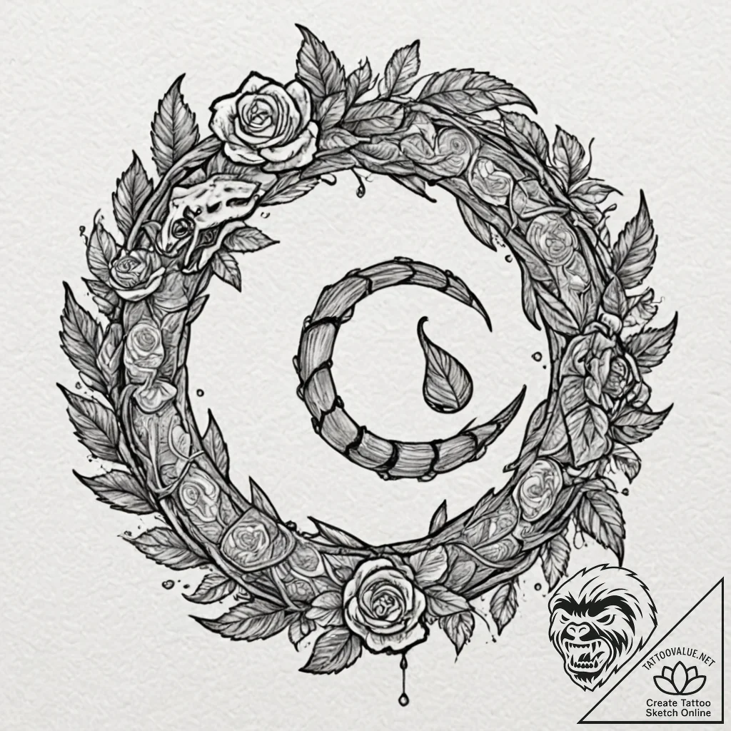 Tattoo design, an ouroboros serpent, but it's... - tattoo sketch (№1751527165_0, 03.07.2025 07:19) — tattoovalue.net