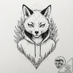 Tattoo design, a kitsune (fox spirit), wearin… – tattoo sketch (№1751527256_0, 03.07.2025 07:20) — tattoovalue.net