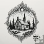 Tattoo sketch — collapsing wooden church unde… – tattoo sketch (№1751527338_0, 03.07.2025 07:22) — tattoovalue.net