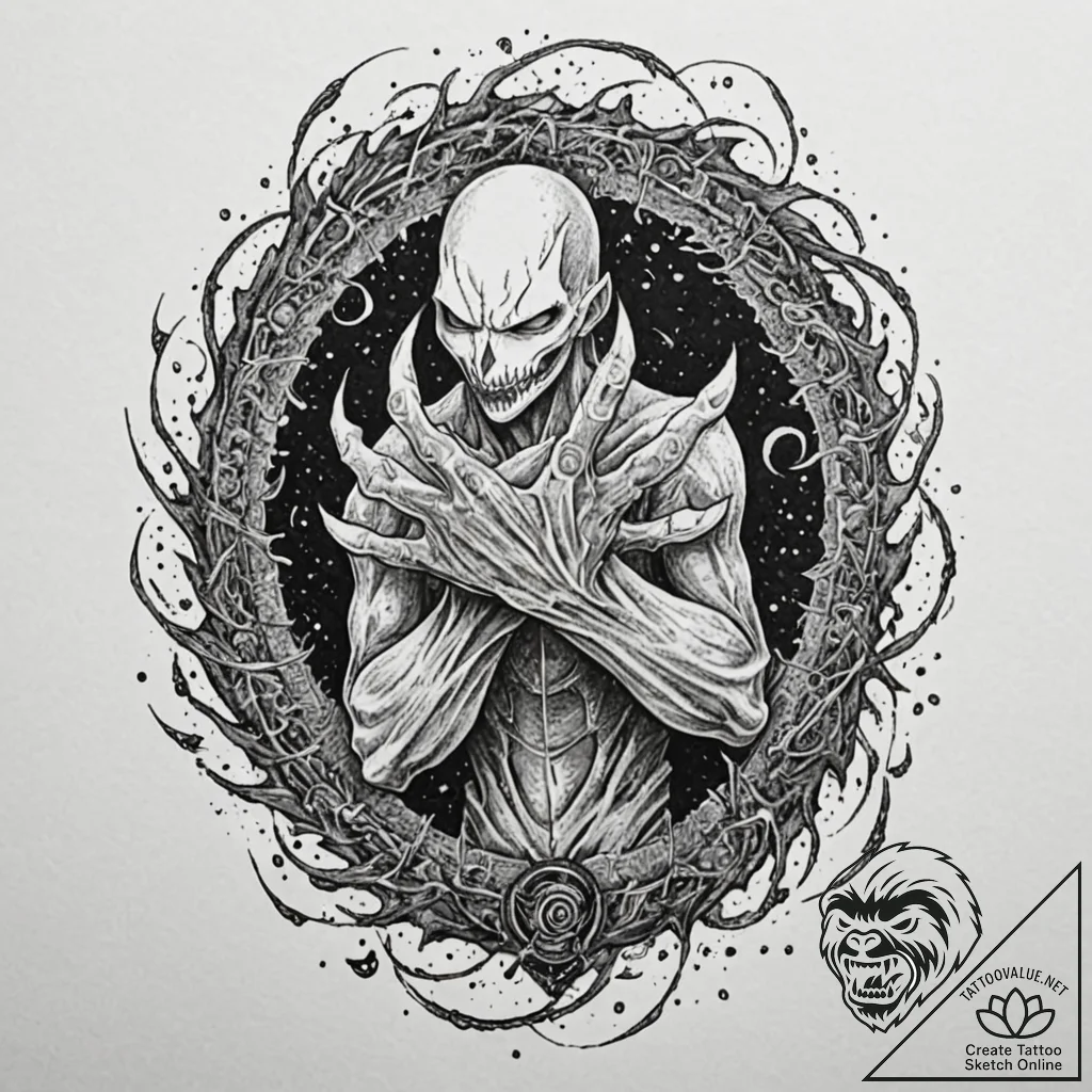 Tattoo sleeve design, soul eater theme, a dar... - tattoo sketch (№1751527918_0, 03.07.2025 07:31) — tattoovalue.net