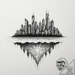 Tattoo design, a city skyline upside down, it… – tattoo sketch (№1751527999_0, 03.07.2025 07:33) — tattoovalue.net