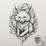 Tattoo design, a kitsune (fox spirit) with ni… – tattoo sketch (№1751528251_0, 03.07.2025 07:37) — tattoovalue.net