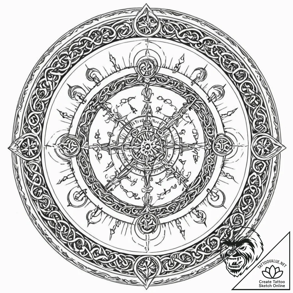 Tattoo design, a magic circle, with intricate... - tattoo sketch (№1751528333_0, 03.07.2025 07:38) — tattoovalue.net