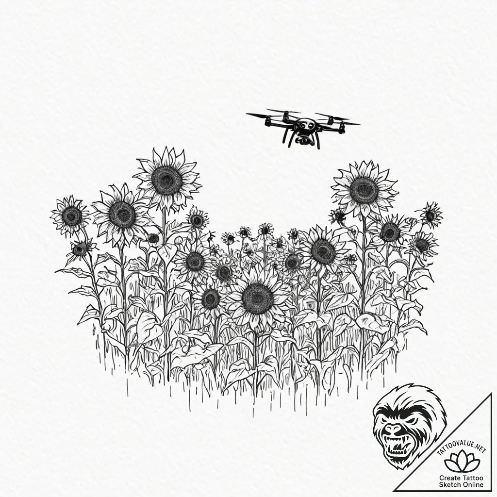 Tattoo design, a drone's shadow passing over... - tattoo sketch (№1751528920_0, 03.07.2025 07:48) — tattoovalue.net