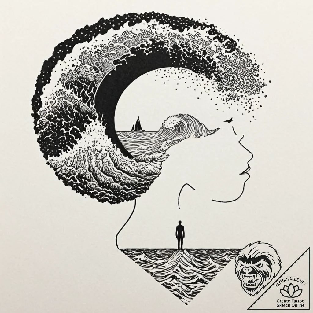 Tattoo design, a human silhouette, filled wit... - tattoo sketch (№1751529082_0, 03.07.2025 07:51) — tattoovalue.net
