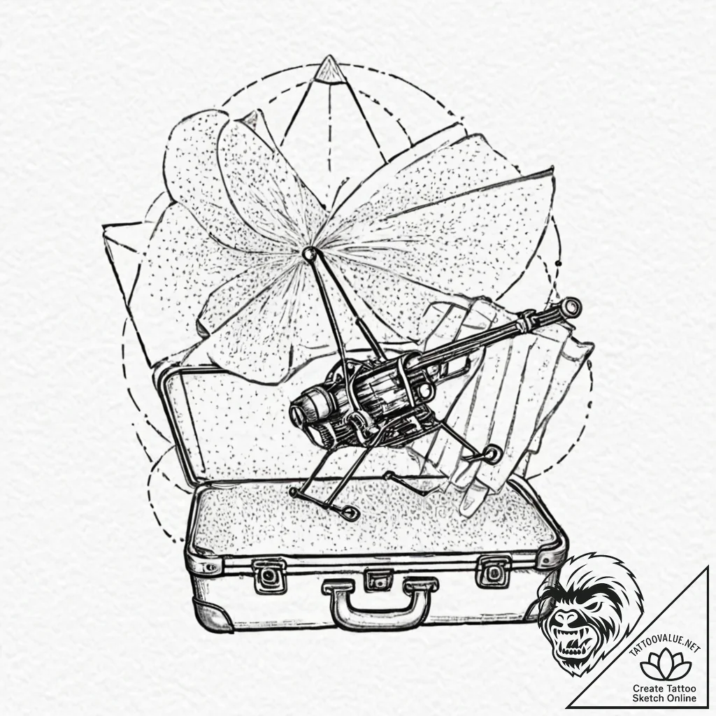 Tattoo design, a drone-carrying case, stylize... - tattoo sketch (№1751529172_0, 03.07.2025 07:52) — tattoovalue.net