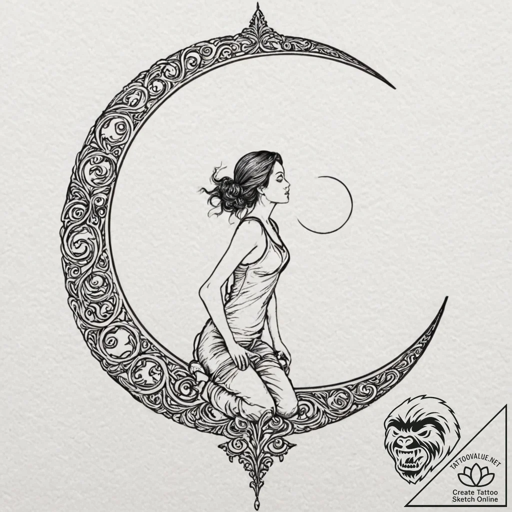 Tattoo design, a woman's silhouette against a... - tattoo sketch (№1751529498_0, 03.07.2025 07:58) — tattoovalue.net