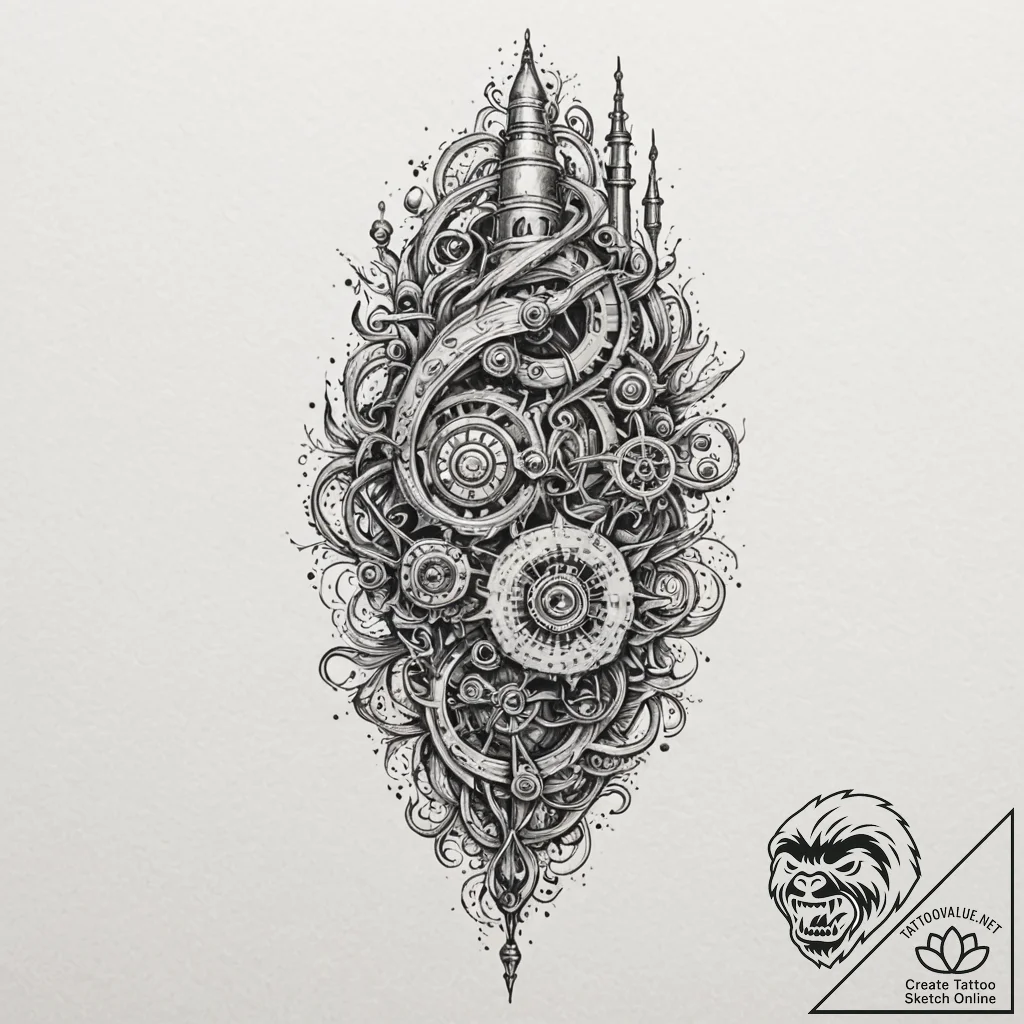 Tattoo design, a spine made from artillery sh... - tattoo sketch (№1751529669_0, 03.07.2025 08:01) — tattoovalue.net