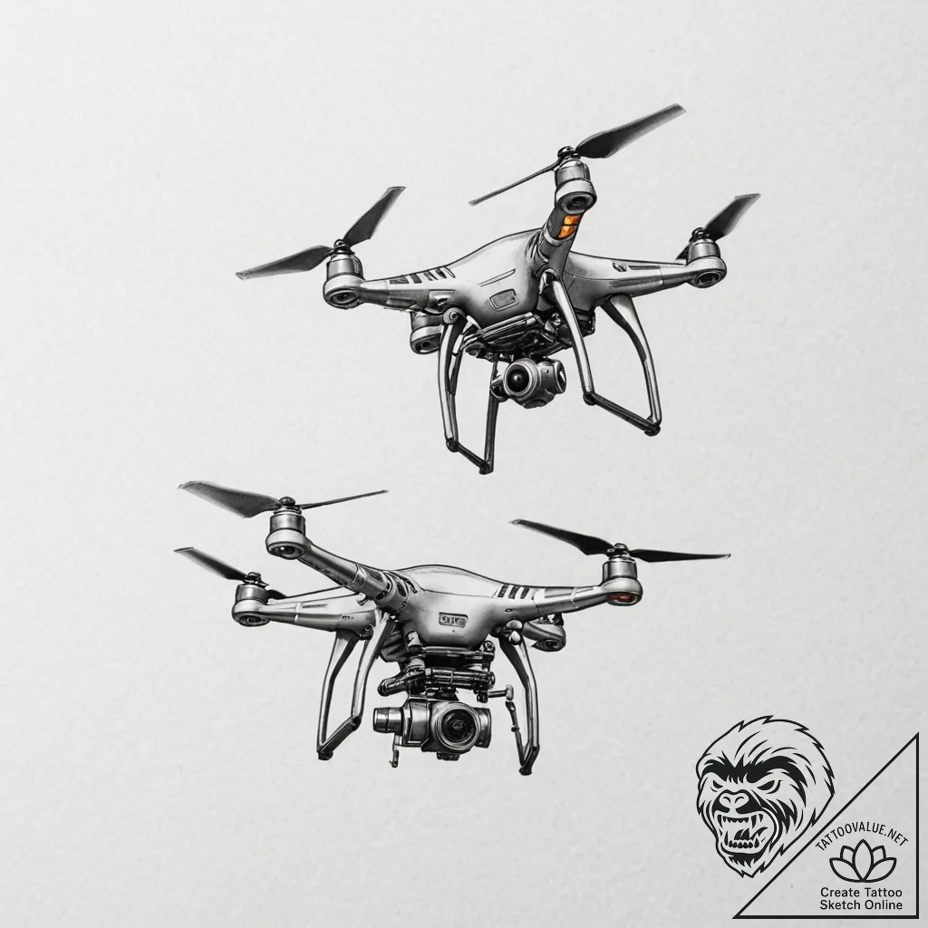 Tattoo design, a child's drawing of a drone j... - tattoo sketch (№1751530210_0, 03.07.2025 08:10) — tattoovalue.net