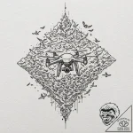 Tattoo design, a drone dissolving into a floc… – tattoo sketch (№1751530542_0, 03.07.2025 08:15) — tattoovalue.net
