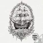 Tattoo design, a traditional ship sailing on… – tattoo sketch (№1751530873_0, 03.07.2025 08:21) — tattoovalue.net