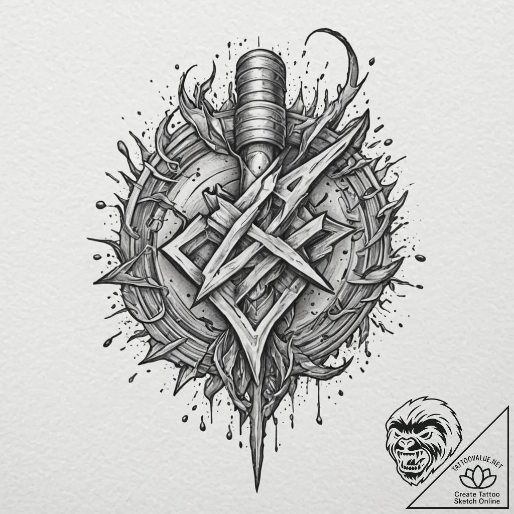 Tattoo design, mjolnir striking an anvil, the... - tattoo sketch (№1751531035_0, 03.07.2025 08:23) — tattoovalue.net
