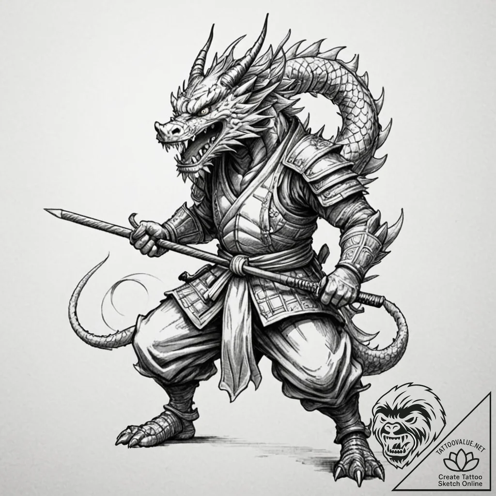 Tattoo design, a samurai warrior fighting not... - tattoo sketch (№1751531542_0, 03.07.2025 08:32) — tattoovalue.net