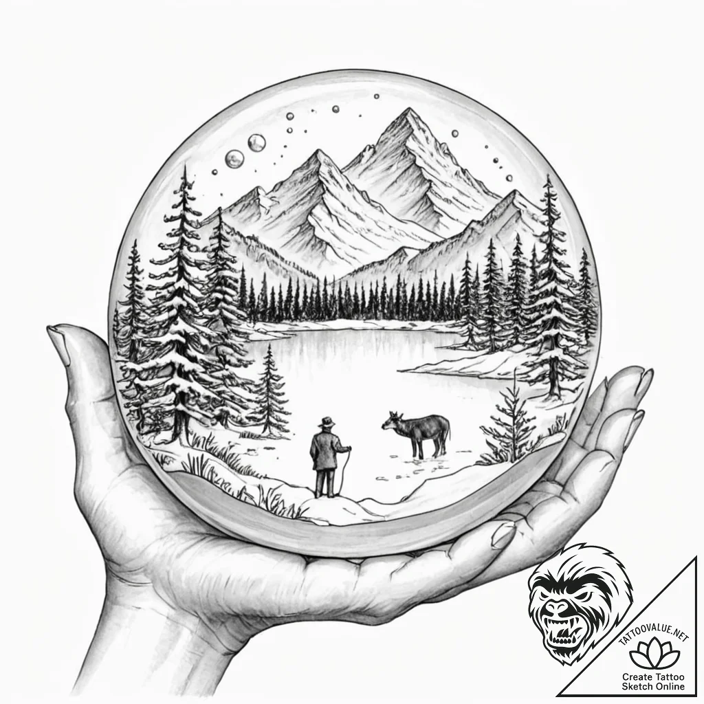 Tattoo design, a pristine natural landscape (... - tattoo sketch (№1751531623_0, 03.07.2025 08:33) — tattoovalue.net
