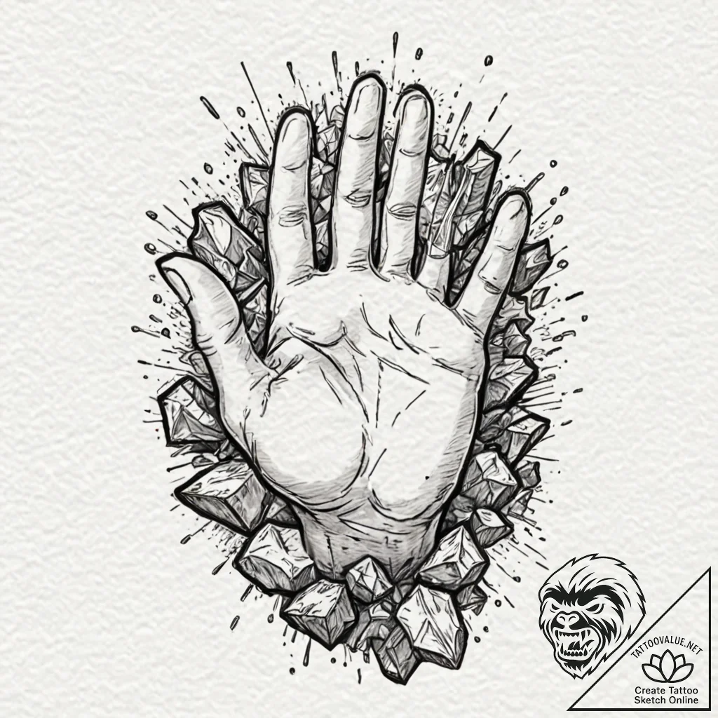 Tattoo design, a human hand breaking free fro... - tattoo sketch (№1751532034_0, 03.07.2025 08:40) — tattoovalue.net