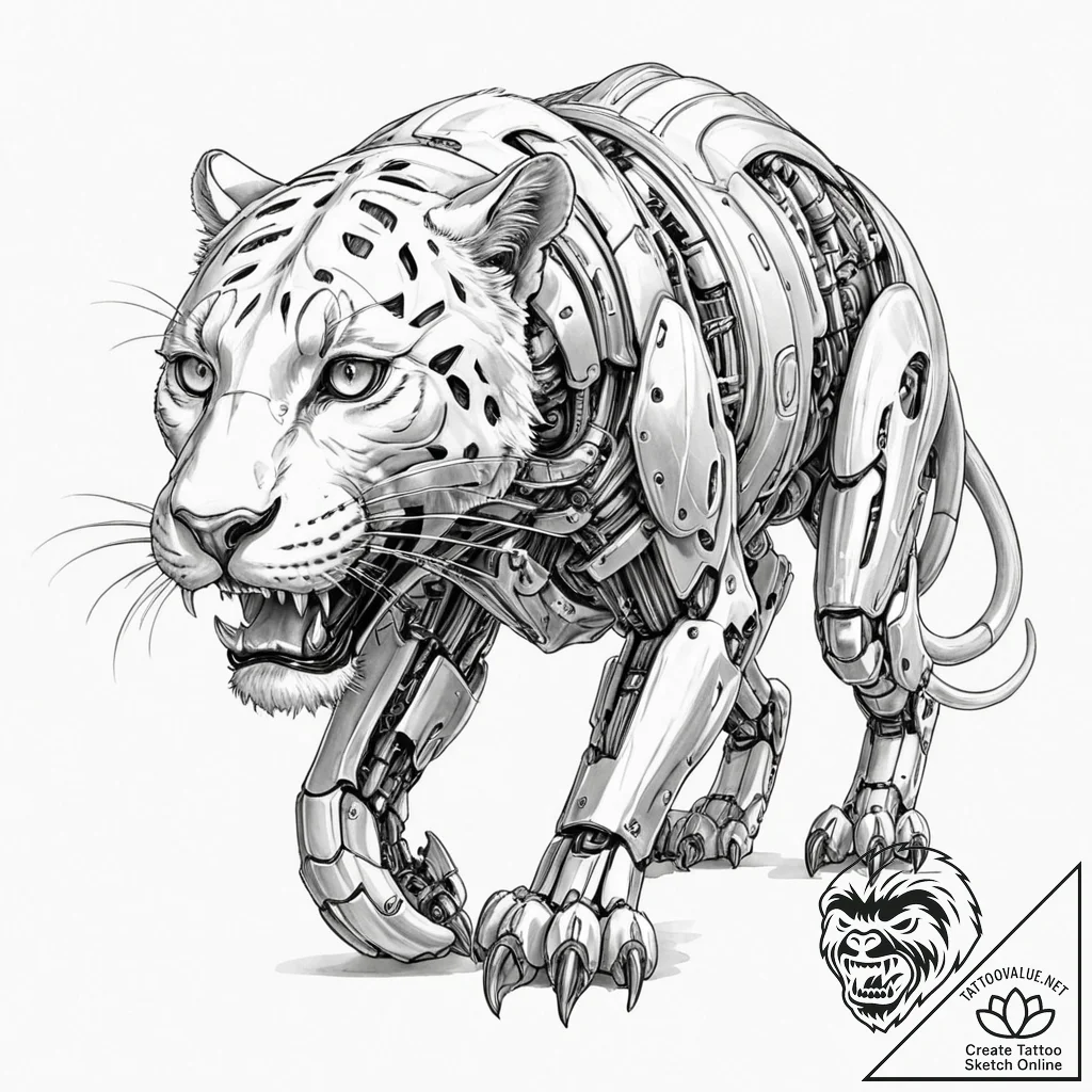 Tattoo design, a panther, its body is sleek a... - tattoo sketch (№1751532529_0, 03.07.2025 08:48) — tattoovalue.net