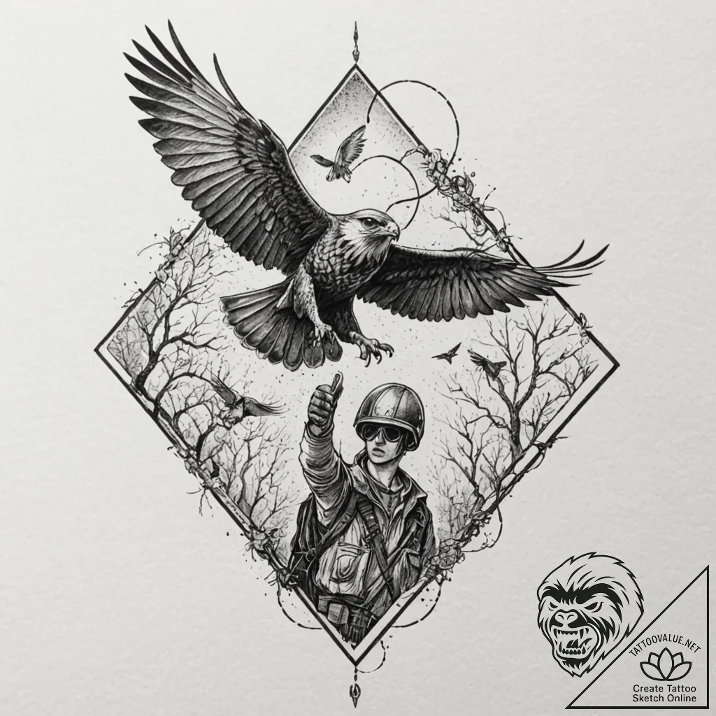 Tattoo design, a hand releasing a small recon... - tattoo sketch (№1751532610_0, 03.07.2025 08:50) — tattoovalue.net