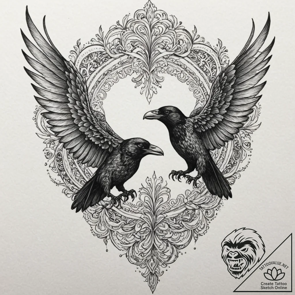 Tattoo sketch of huginn and muninn sharing th... - tattoo sketch (№1751533438_0, 03.07.2025 09:03) — tattoovalue.net