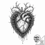 Tattoo design, a human heart wrapped in barbe… – tattoo sketch (№1751533611_0, 03.07.2025 09:06) — tattoovalue.net