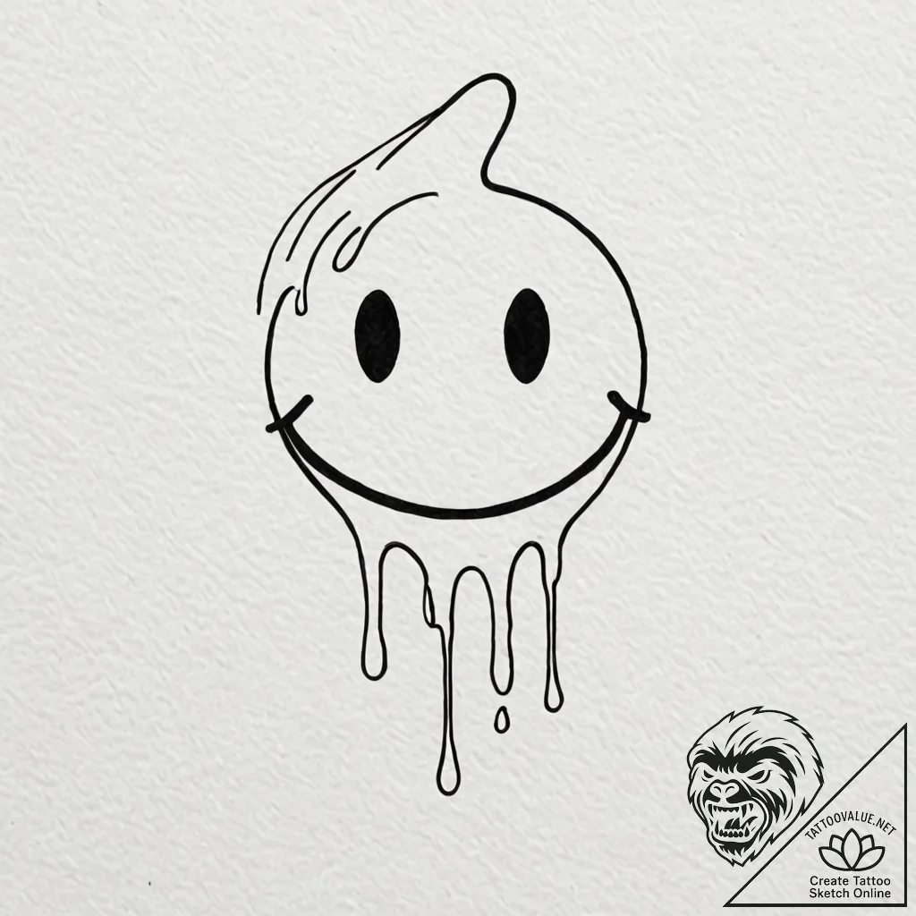 Tattoo design, a melting smiley face, drippin... - tattoo sketch (№1751533855_0, 03.07.2025 09:10) — tattoovalue.net