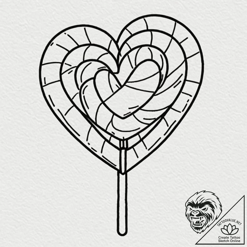 Tattoo design, handpoke style, a heart-shaped... - tattoo sketch (№1751535267_0, 03.07.2025 09:34) — tattoovalue.net