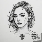 Tattoo design, a beautiful woman crying, her… – tattoo sketch (№1751535441_0, 03.07.2025 09:37) — tattoovalue.net