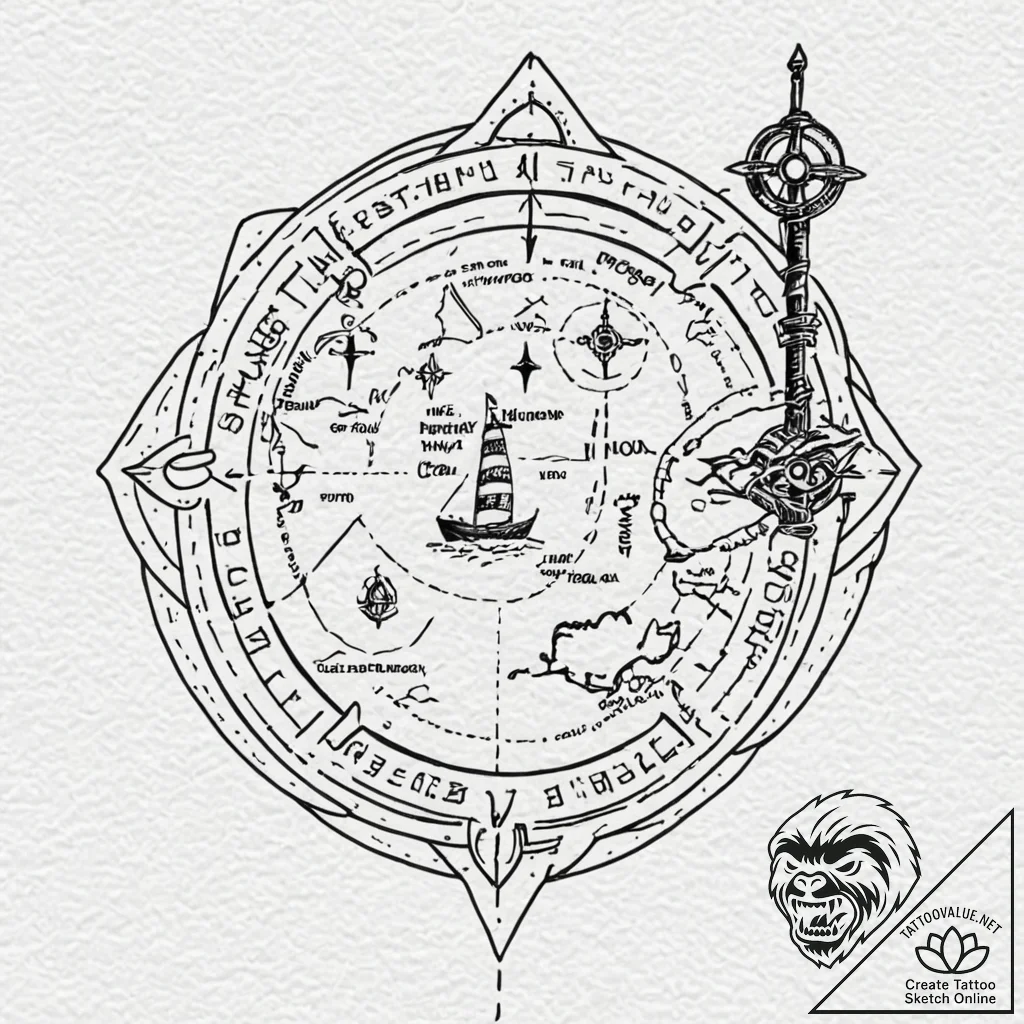 Tattoo design, a hand-drawn map of a patrol r... - tattoo sketch (№1751535522_0, 03.07.2025 09:38) — tattoovalue.net