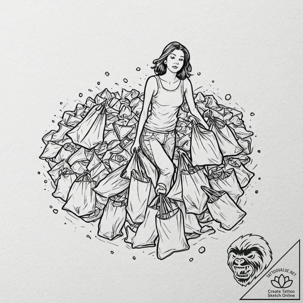 Tattoo design, a person drowning in a sea of... - tattoo sketch (№1751535692_0, 03.07.2025 09:41) — tattoovalue.net