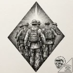 Tattoo design, soldiers huddled together for… – tattoo sketch (№1751536157_0, 03.07.2025 09:49) — tattoovalue.net