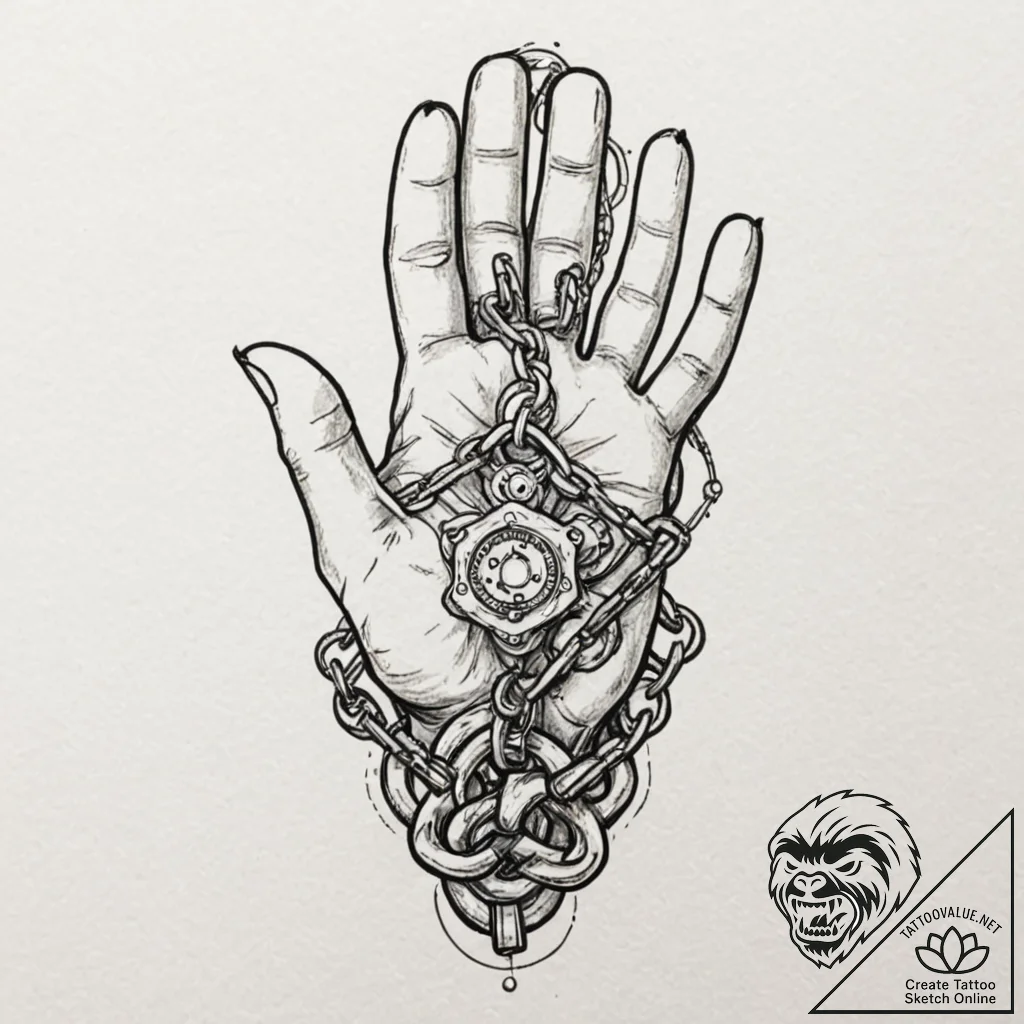 Tattoo design, a massive chain, its links are... - tattoo sketch (№1751536321_0, 03.07.2025 09:52) — tattoovalue.net