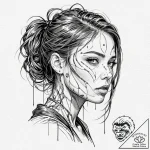 Tattoo design, portrait of a girl, her face i… – tattoo sketch (№1751537151_0, 03.07.2025 10:05) — tattoovalue.net