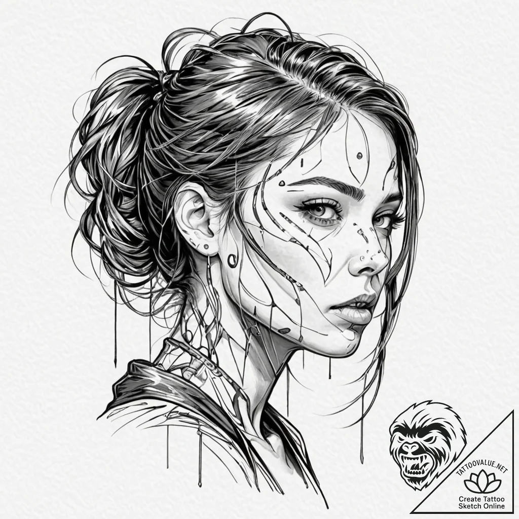 Tattoo design, portrait of a girl, her face i... - tattoo sketch (№1751537151_0, 03.07.2025 10:05) — tattoovalue.net