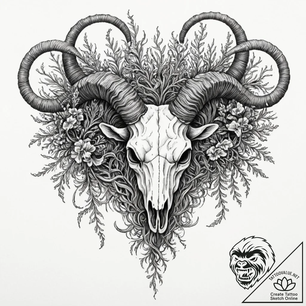 Tattoo design, a ram skull, but the horns are... - tattoo sketch (№1751537311_0, 03.07.2025 10:08) — tattoovalue.net