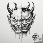 Tattoo design, a hannya mask, split in half,… – tattoo sketch (№1751537392_0, 03.07.2025 10:09) — tattoovalue.net
