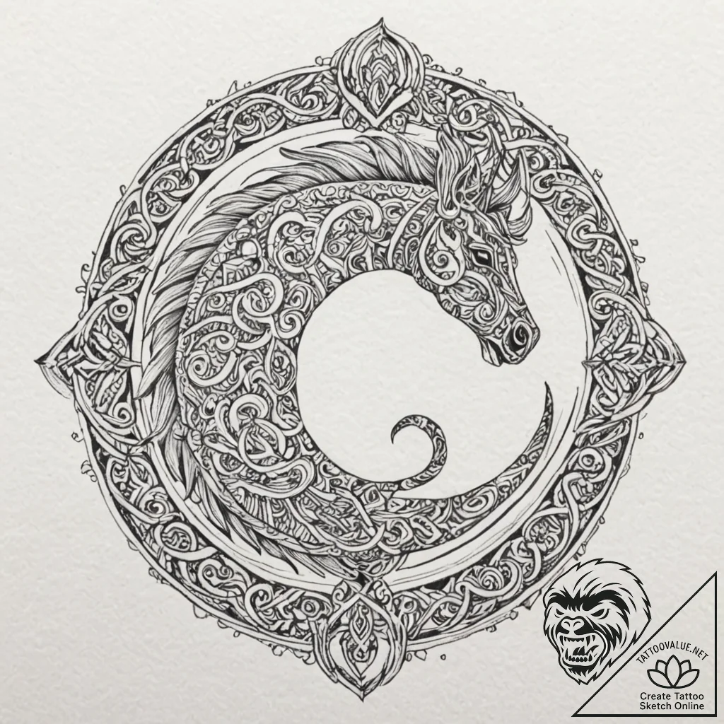 Tattoo design, sleipnir constructed from runi... - tattoo sketch (№1751537555_0, 03.07.2025 10:12) — tattoovalue.net