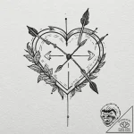 Tattoo design, handpoke style, a heart with a… – tattoo sketch (№1751538053_0, 03.07.2025 10:20) — tattoovalue.net