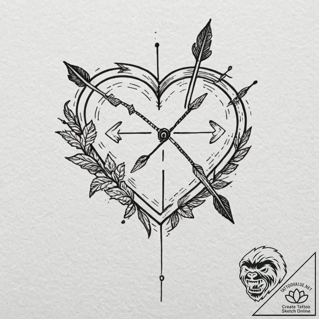 Tattoo design, handpoke style, a heart with a... - tattoo sketch (№1751538053_0, 03.07.2025 10:20) — tattoovalue.net