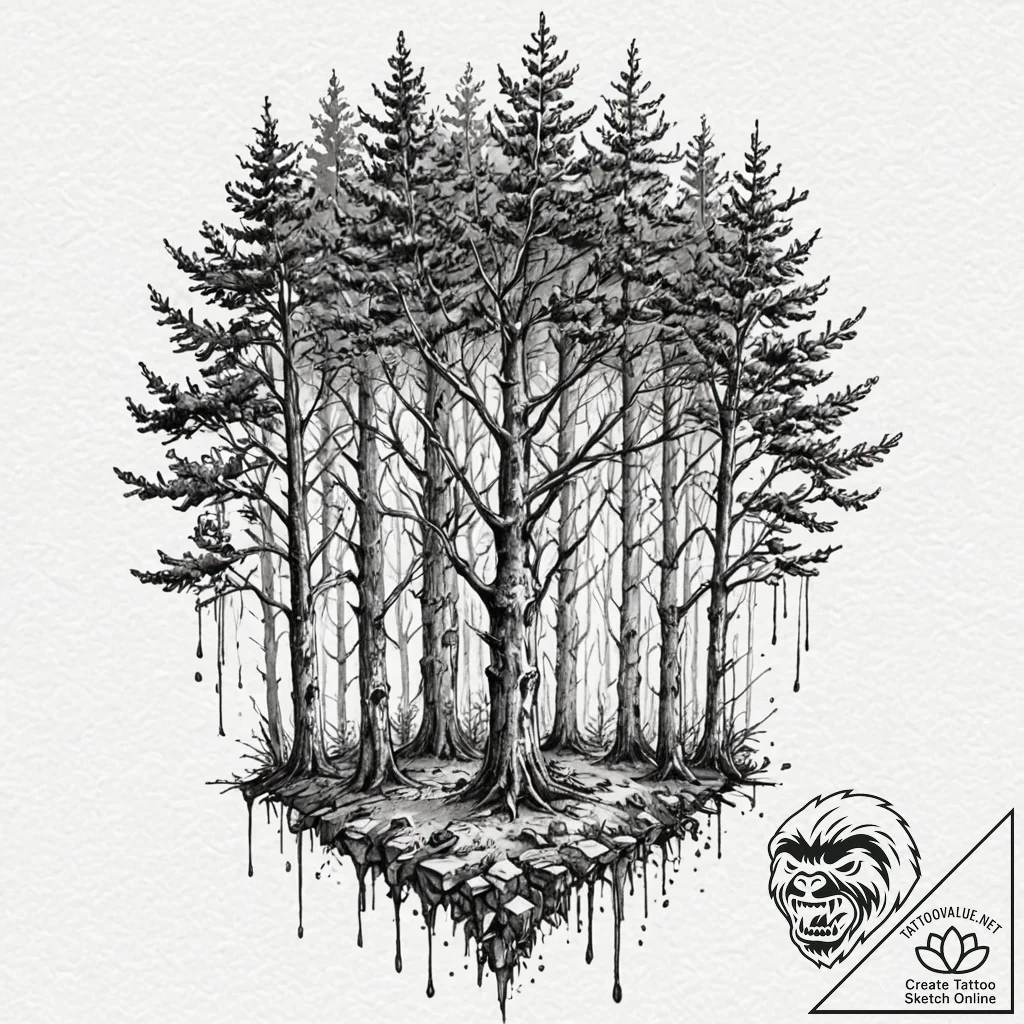 Tattoo design, a forest of trees, but their b... - tattoo sketch (№1751538224_0, 03.07.2025 10:23) — tattoovalue.net