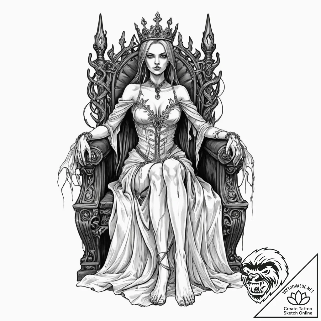 Tattoo sleeve design, the forsaken queen, a q... - tattoo sketch (№1751538306_0, 03.07.2025 10:25) — tattoovalue.net