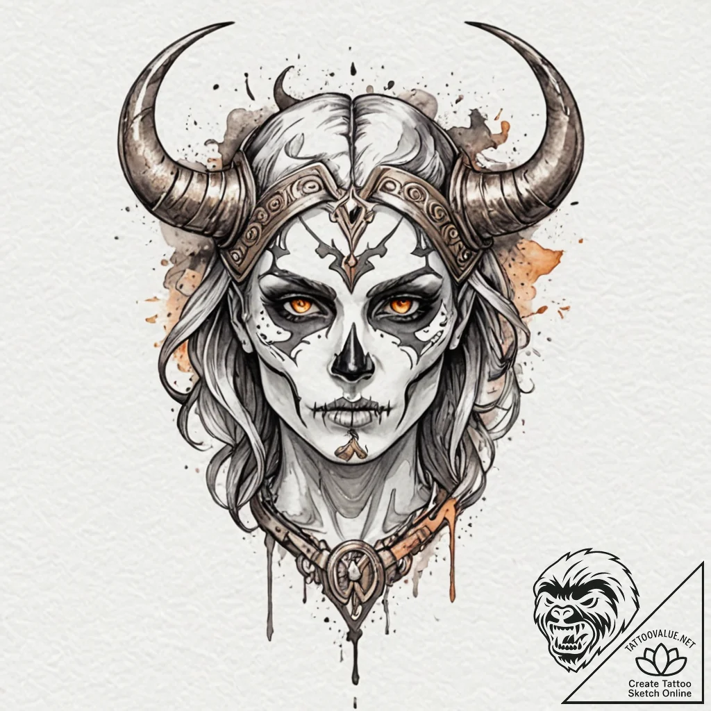 Tattoo sketch of cracked mask of a valkyrie,... - tattoo sketch (№1751538804_0, 03.07.2025 10:33) — tattoovalue.net