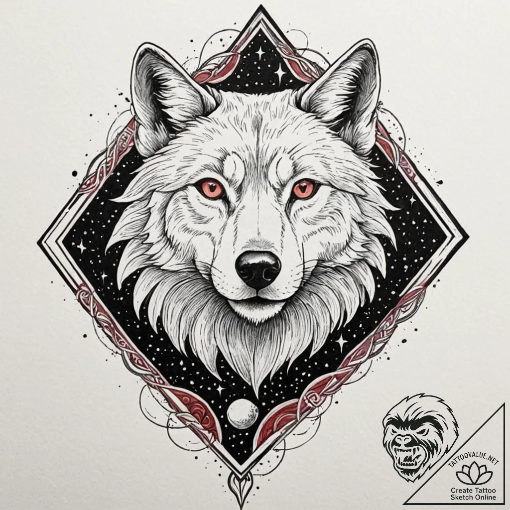 Tattoo design, a majestic wolf, its fur is ma... - tattoo sketch (№1751538976_0, 03.07.2025 10:36) — tattoovalue.net